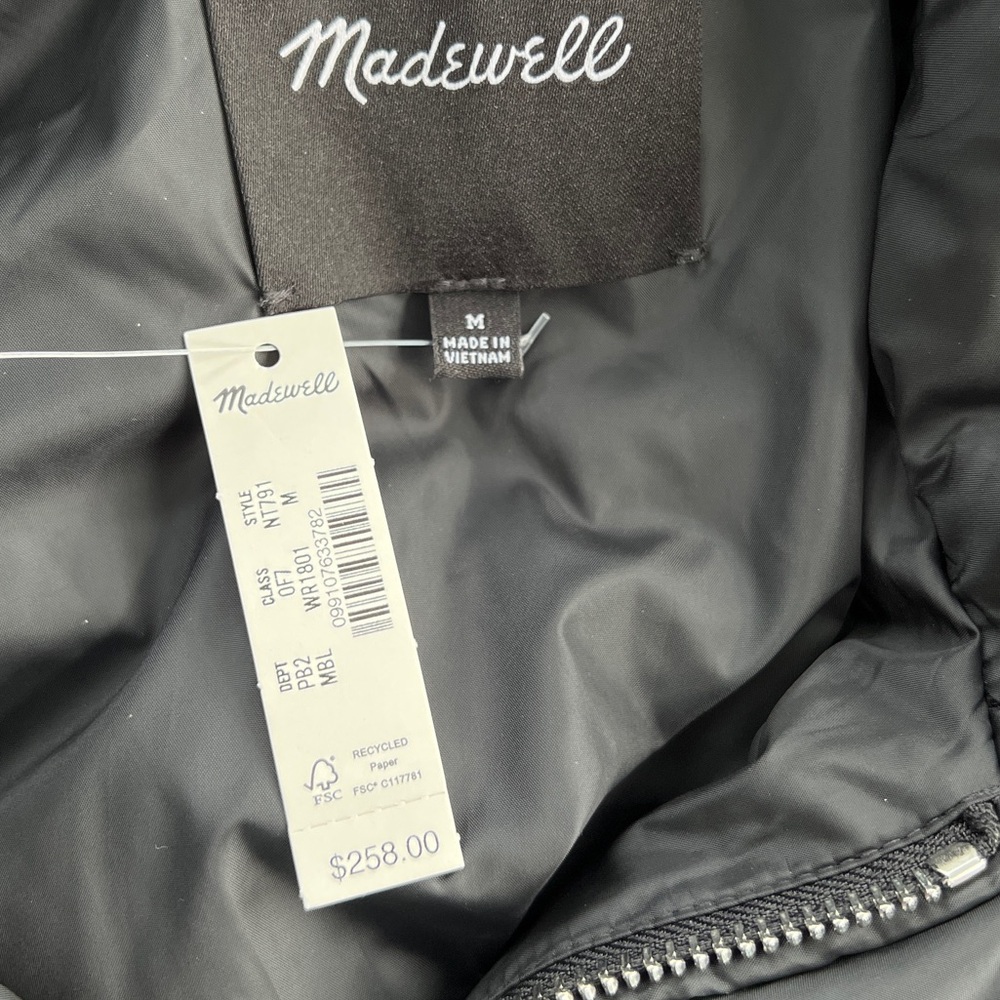 Madewell NWT Bomber Puffer Jacket Black - Picture 8 of 9